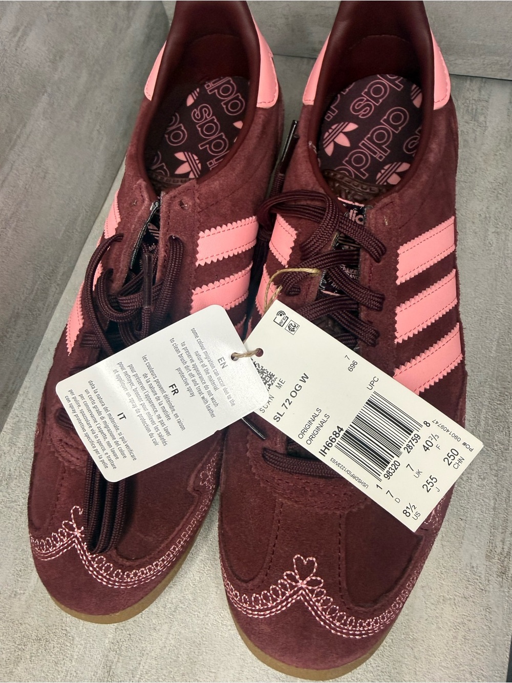 adidas Women’s Burgundy Suede Sneakers with Pink Stripes